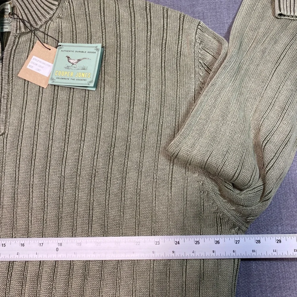 Cooper Jones Mens 2XT‎ Tall Green Ribbed 1/4 Zip Cotton Sweater NWT